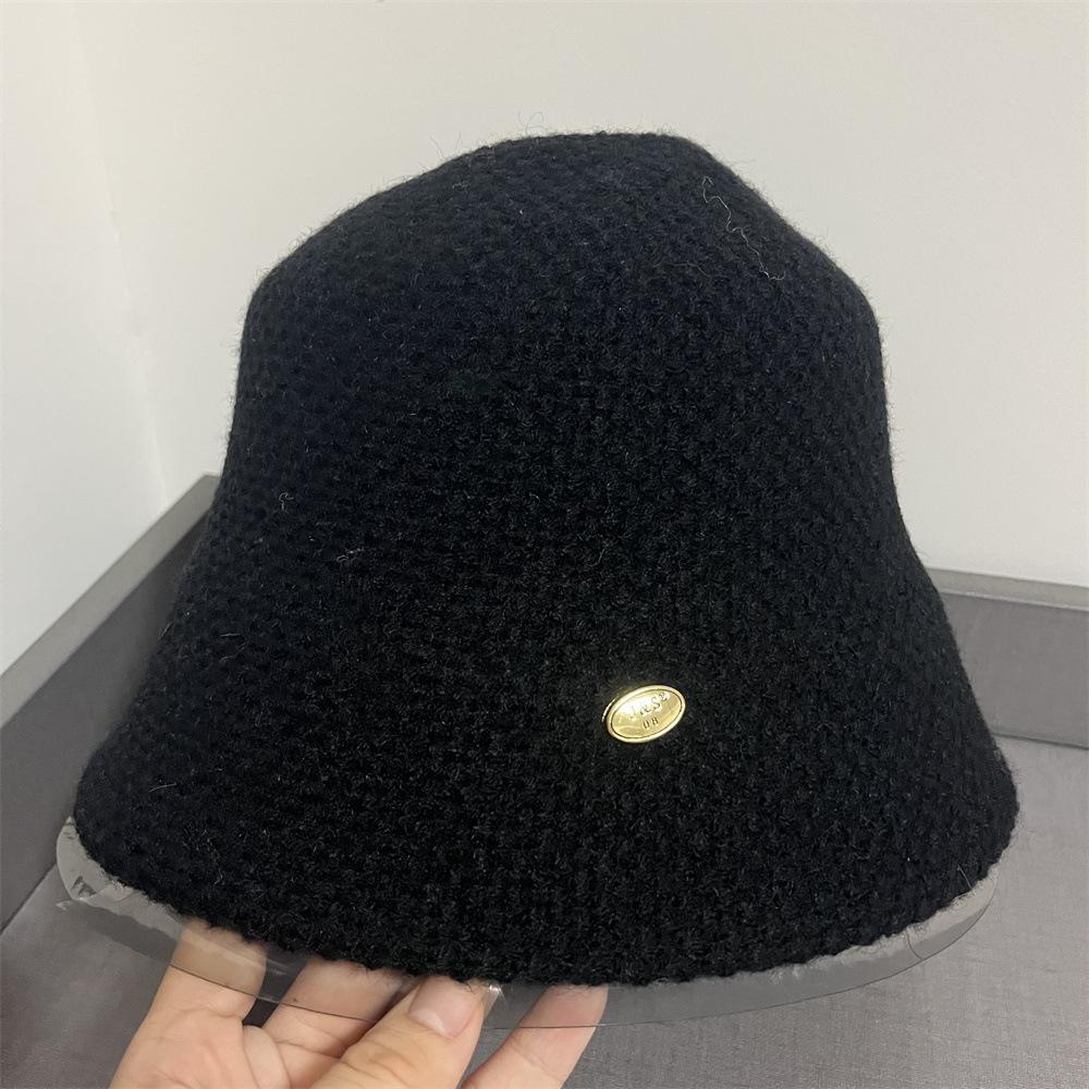 Bucket Hat Women's Autumn and Winter Plain Face Warm Bucket Hat Small Face Thickened Knitted Solid Color Simple Versatile Basin Hat