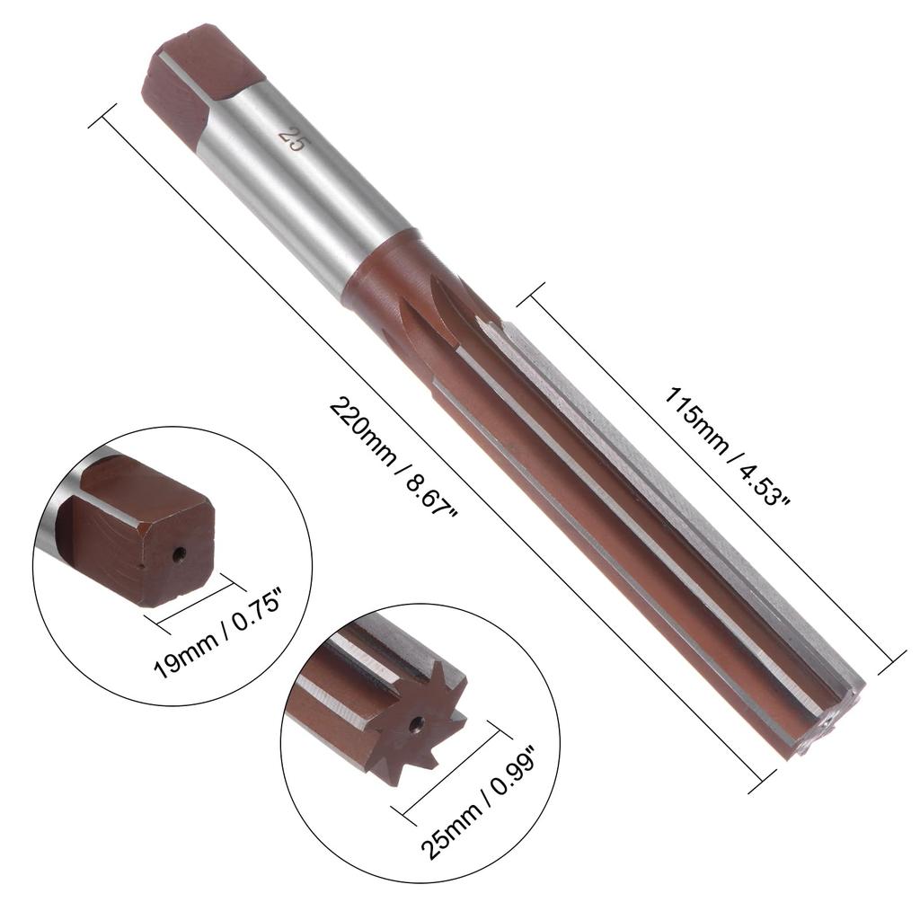 Uxcell Hand Alloy Tool 8 Straight Hand Milling Cutter Metric Reaming Drill Bit for Metal Reamer, 25mm, Steel, H8, Flutes, Tool,