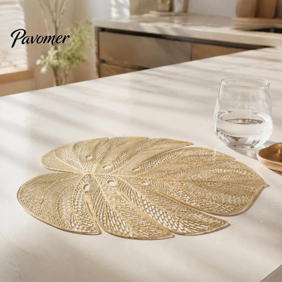 Flexible PVC Dining Mats Monstera Leaf Placemat, Hollow Table Mat, Waterproof Oil Proof Heat Washable Placemats Resistant for Wedding Banquet