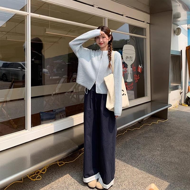 

2 #беременность повседневные брюки на кулиске широкие брюки осень повседневные прямые брюки свободные снаружи без поддержки длинные брюки 2XL синий