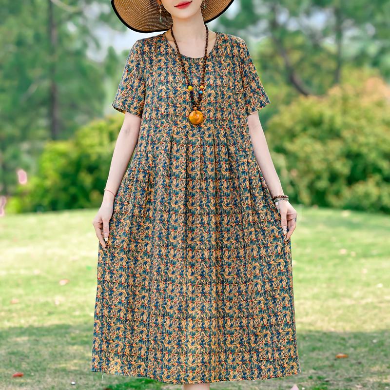 Summer Casual Women's Dresses Vintage Clothes Plus Size Short Sleeve Elegant Long Dress