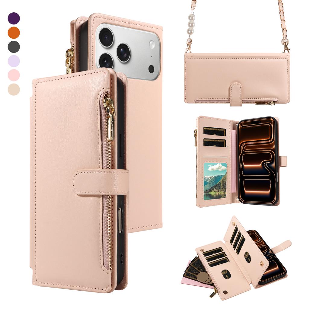 Faux Leather Phone Case for Samsung S26 S25 S24 23 S22 S21 S20 Plus FE Ultra Edge Magnetic Button Closure Wallet ZIPPER AndRFID
