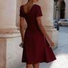 Women's Fashion Short Sleeve A-Line Dress with Draped Cowl Neck Elegant Casual Knee Length Dress for Daily Wear and Special Occasions