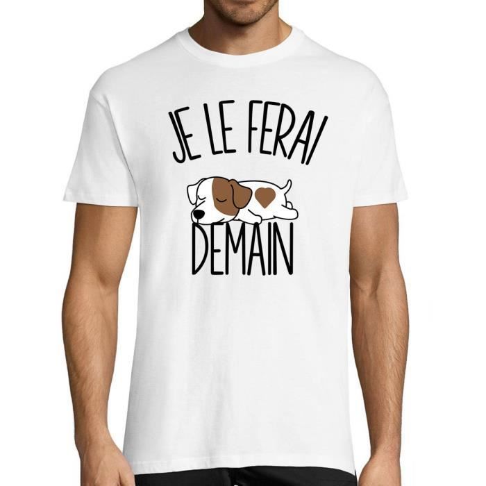 T-shirt Homme - Jack Russell - Col Rond - Humoristique - Blanc - Manches Courtes