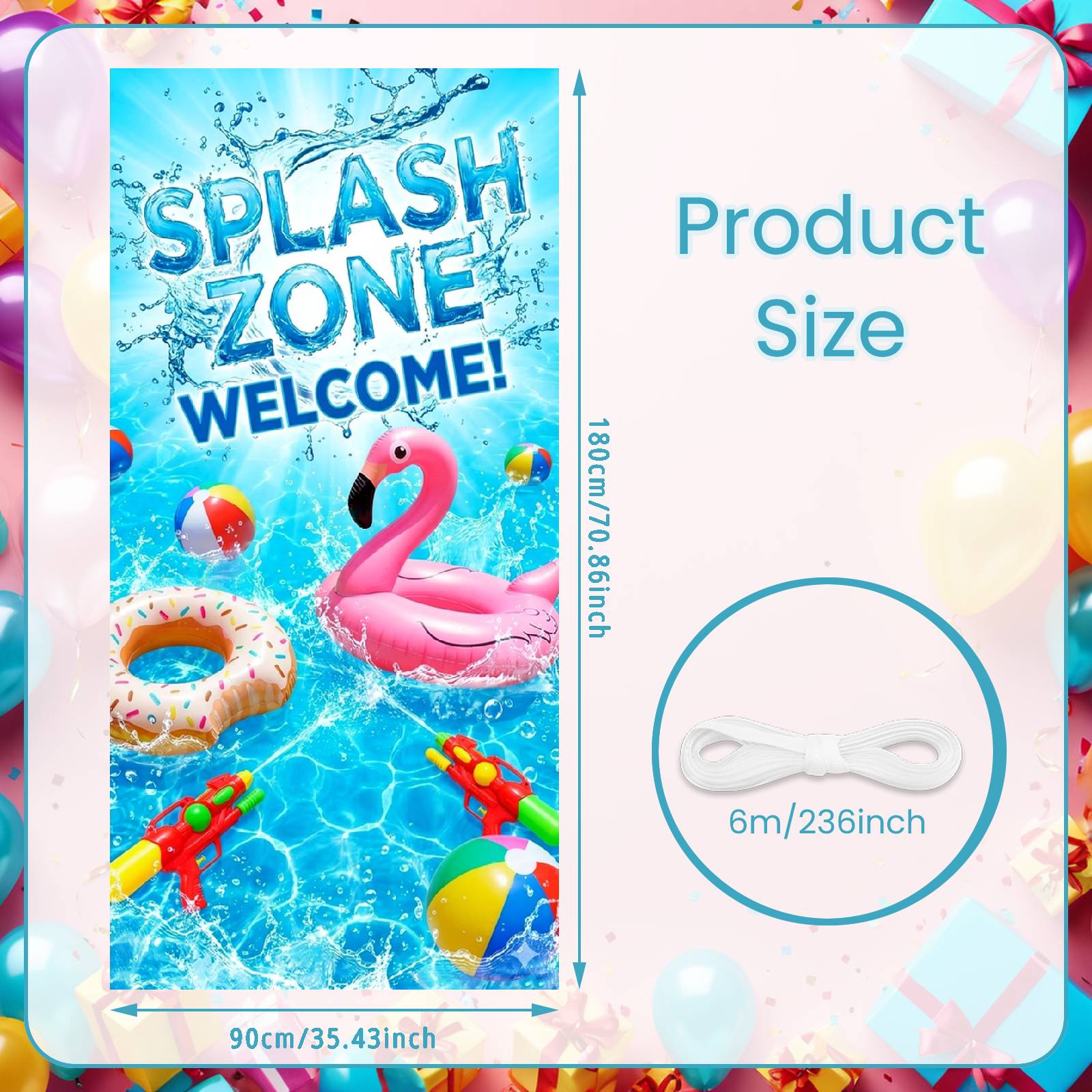 Splash Zone Banner Colorful Beach Balls Pool Party Banner Pool Celebration Background Pool Water Outdoor Party Banner