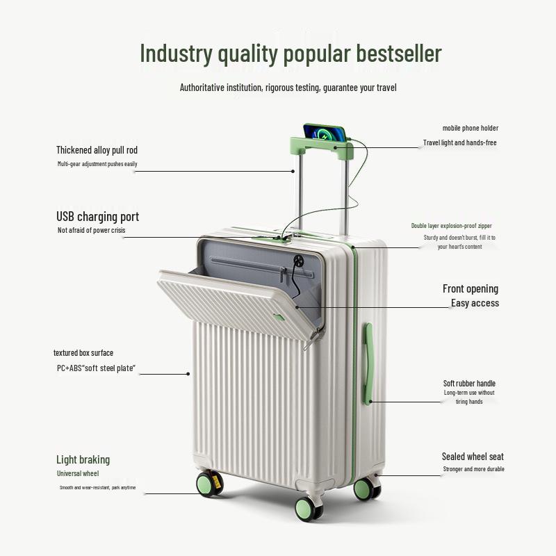 2025 Durable 26-Inch Front-Opening Travel Suitcase with Combination Lock for Men and Women