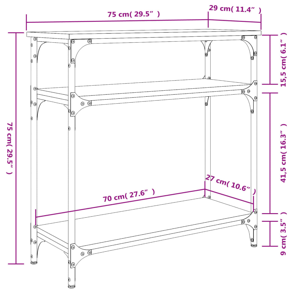 Console Table Grey Sonoma 75x29x75 cm Particleboard