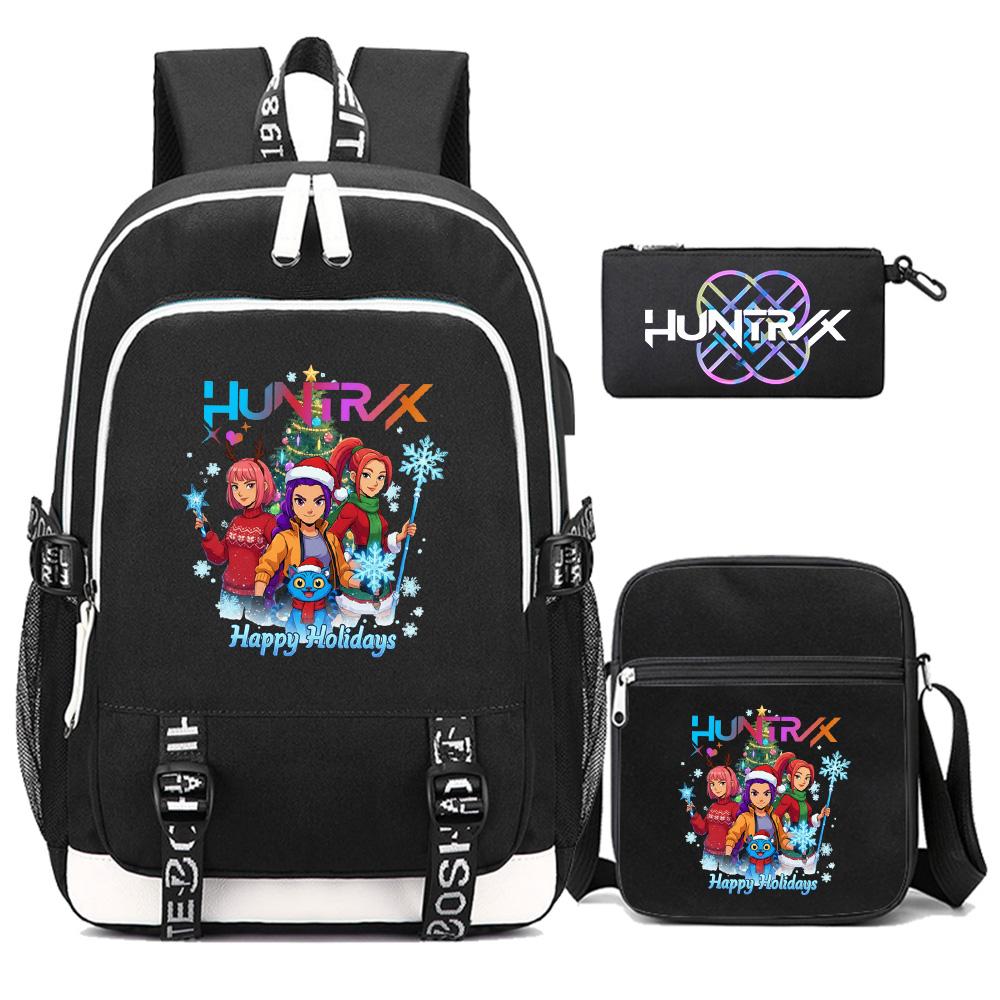 3Pcs/set Anime Kpop Demon Hunters Printed Backpack with Shoulder Bag Pencil Case for Teenager Girl Boy Bookbag Large Capacity Waterproof Travel Bag