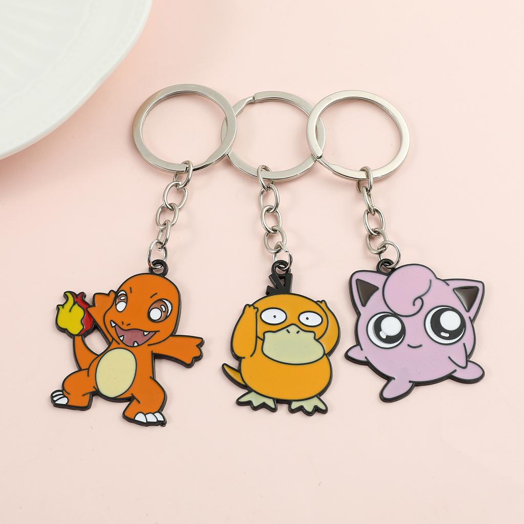 Kawaii Jigglypuff Pink Girl Keychains for Kids Cute Anime Pikachu Squirtle Psyduck Charmander Souvenirs Gift
