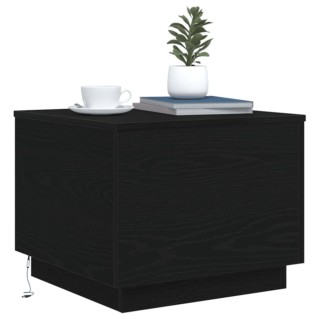 Coffee Table with LED Lights Black Oak Look 50 X 50 X 40 Cm