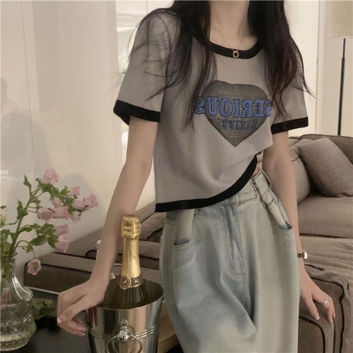 Women's Pink Color Block Short-Sleeve Crop Top - Sweet & Spicy Summer Style
