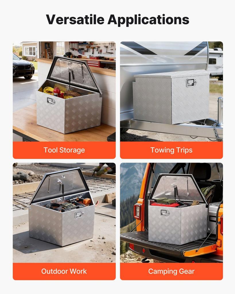 Trailer Tongue Box, 838 x 483 x 457 mm Aluminum Trailer Tongue Tool Box, Heavy Duty Storage Organizer with Lock & Keys, Utility Tool Chest for Pickup