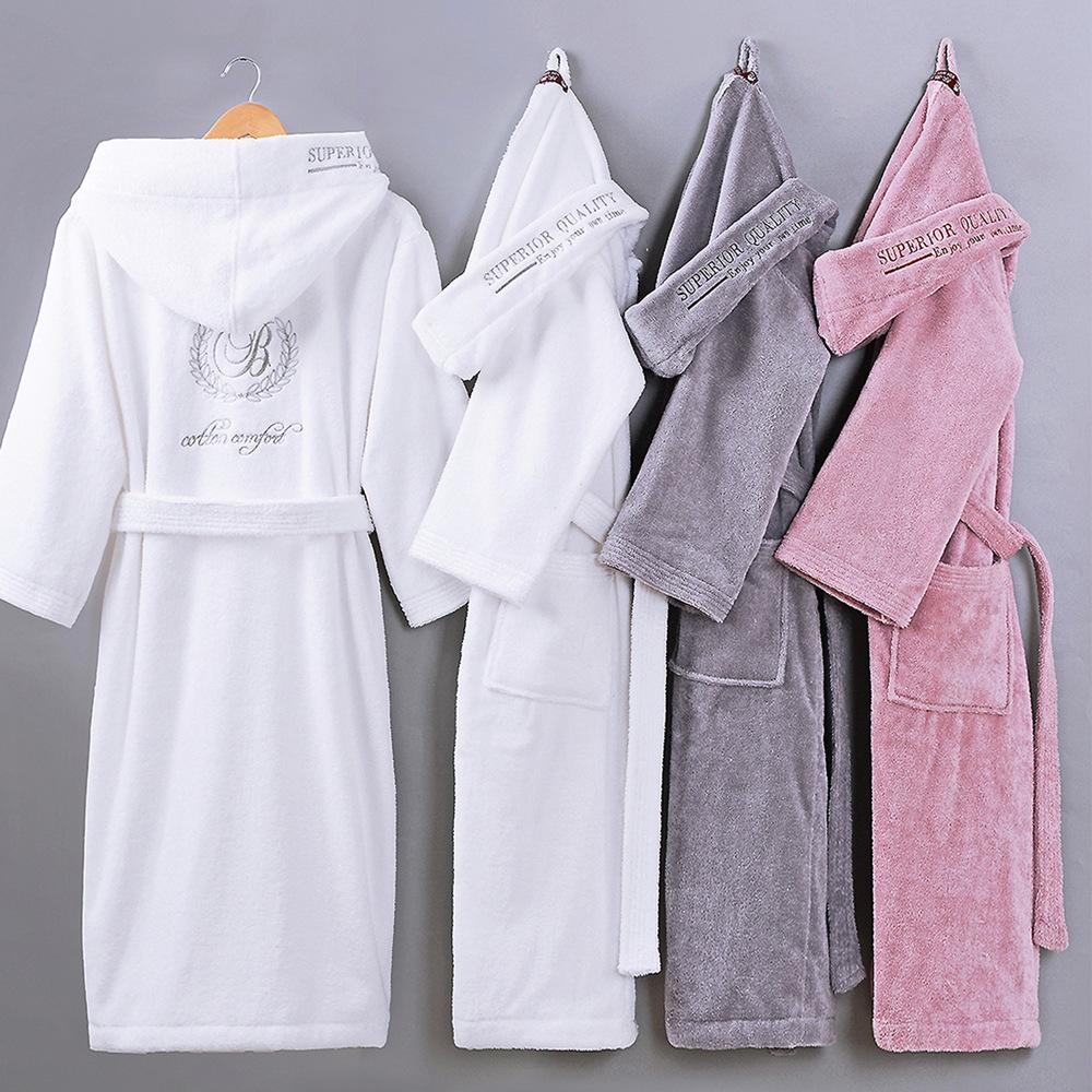 Pure Cotton Couple's Hooded Terry Bathrobe - Winter Thickened Pajamas for Men and Women