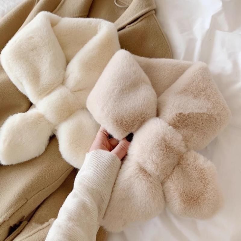Fake Rabbit Fur Collar Scarf Women Keep Warm Thickening Fur Sjaal Colorful Cross Winter Scarf Autumn Winter Fake Fur Plush