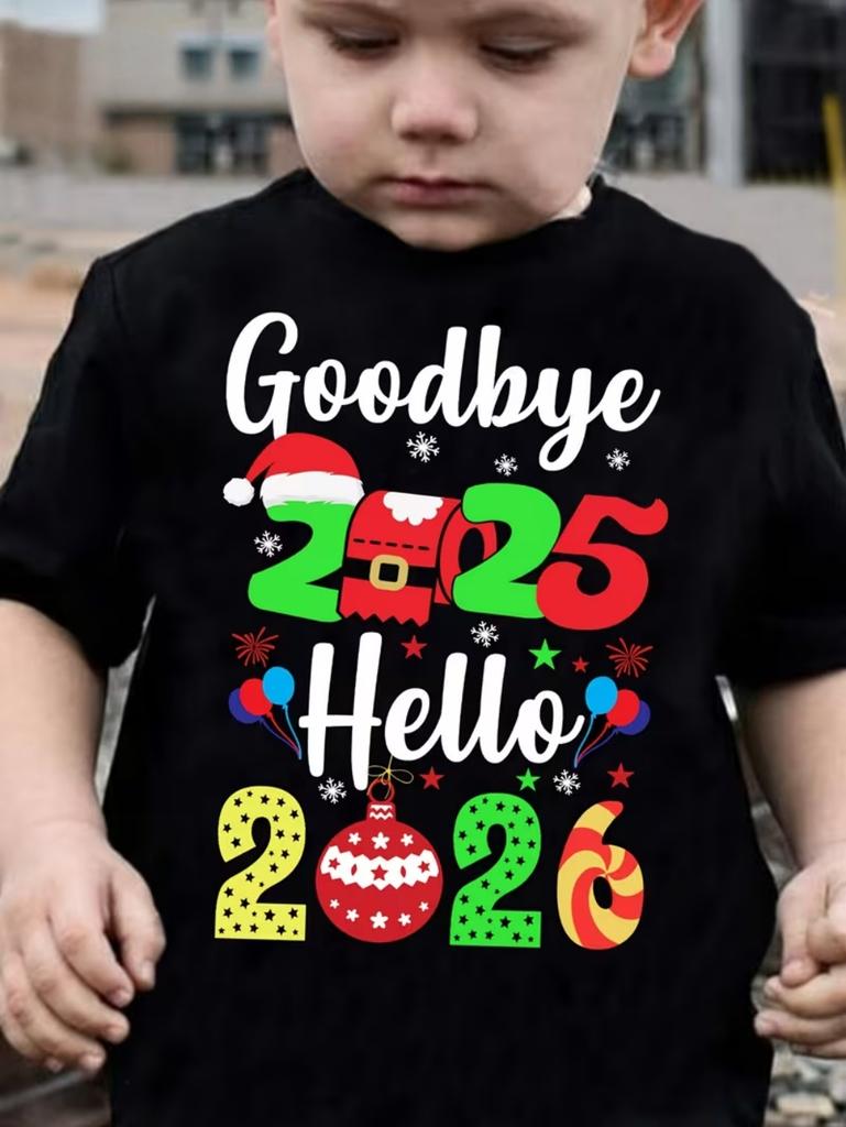 Children's T-Shirt 2026 Happy New Year Greeting Short Sleeve Casual Crew Neck T-Shirt Year of the Horse Gift Top Loose Clothing