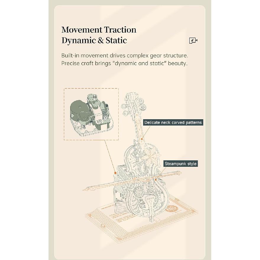 ROBOTIME AMK63 Magisches Cello für Erwachsene 3D-Puzzle - 3D-Holzpuzzle für Erwachsene - Holz-Spieluhr-Puzzle zum Bauen - Einzigartiges Musikgeschenk Hobby-Bausätze