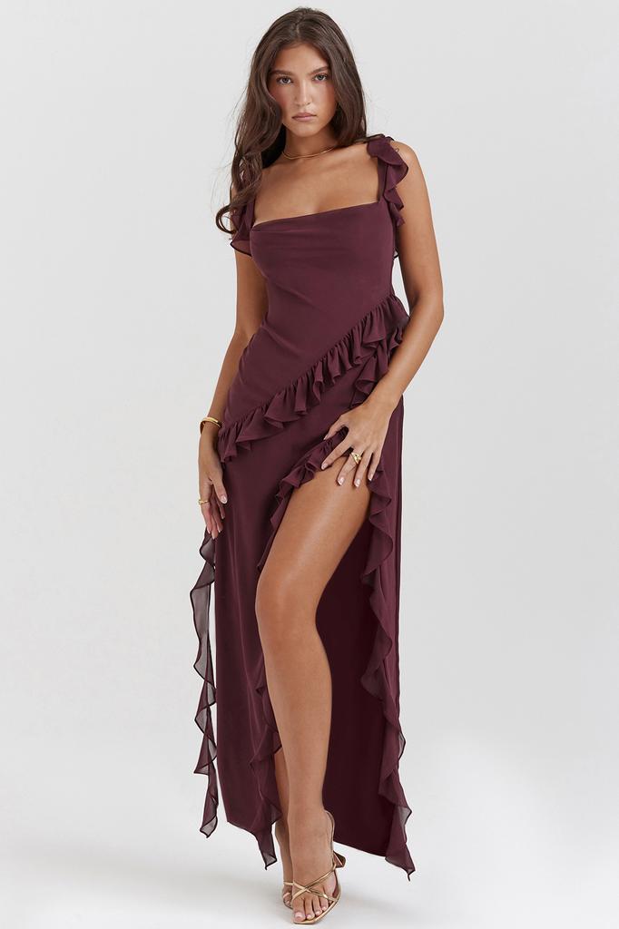 Summer new French suspender fungus edge design sense Spice girl split long dress dress women