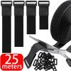 25M Klettbänder 16-38mm Wiederverwendbarer Nylon-Befestiger Kabelband mit 80 Schnallen Auf Maß Schneidbar Lange Kabelbinder Organizer