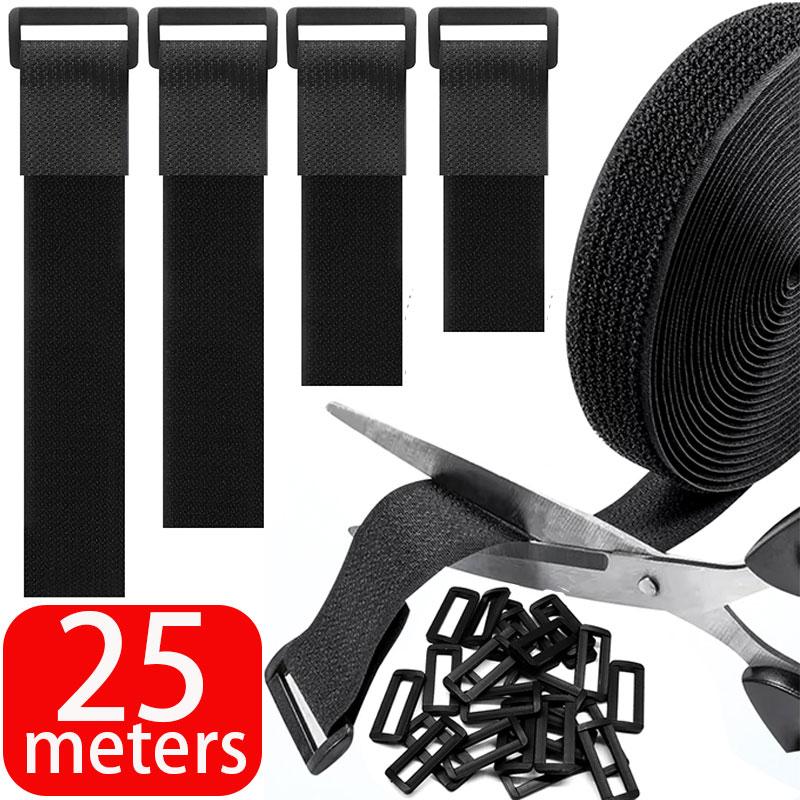 25M Klettbänder 16-38mm Wiederverwendbarer Nylon-Befestiger Kabelband mit 80 Schnallen Auf Maß Schneidbar Lange Kabelbinder Organizer