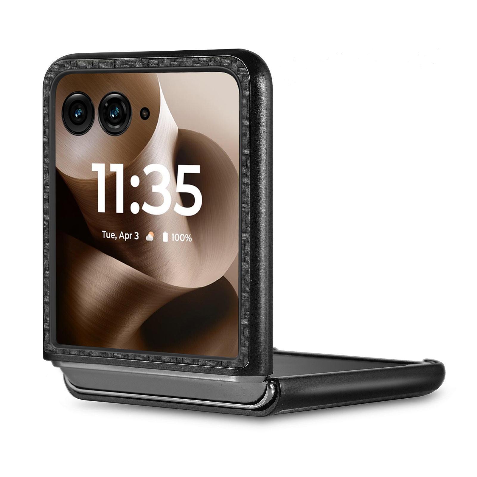 

For Motorola Razr 60 Ultra 5G Case Carbon Fiber Texture PU+PC+TPU Phone Back Cover Black