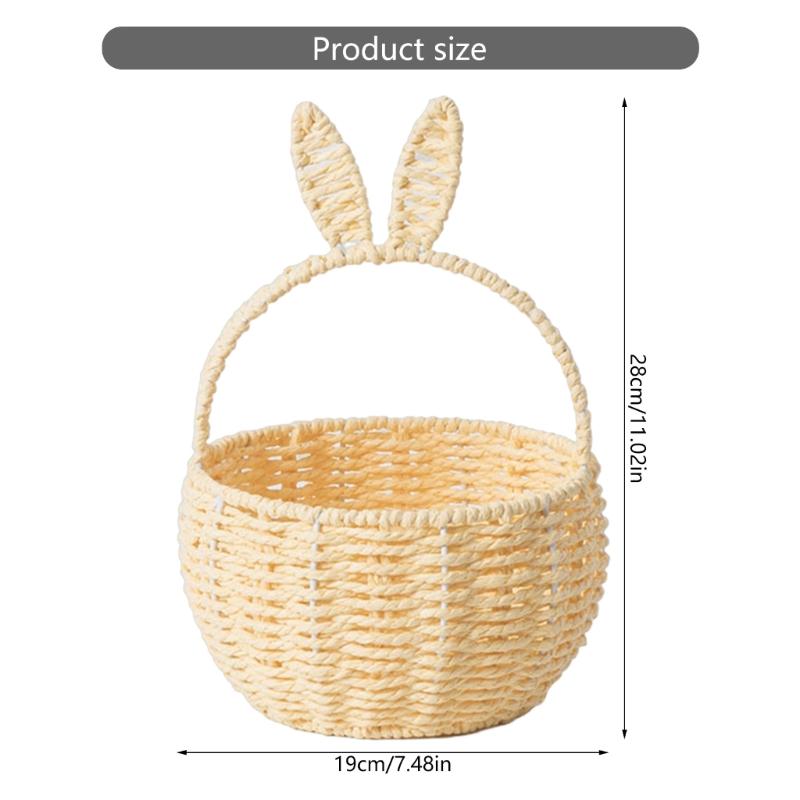 Bunnys Ears Paper Rope Woven Storage Basket Elegant Flower Basket Handwoven Snacks Holder Home Organization Solution
