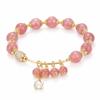 Rockyu Allure Bracelet for Women, Pink Gold Color, Crystal, Strawberry Quartz, Rutilated Quartz, Lucky Charm Natural Stone Beads, Gift (Strawberry Qua