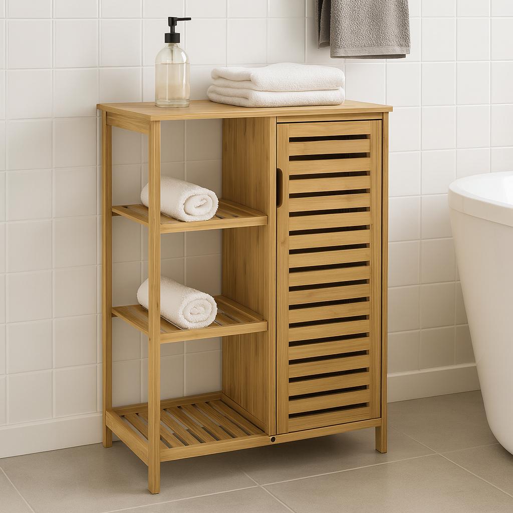 Bamboo Bathroom Cabinet With 3 Storage Shelves 87X66X33Cm