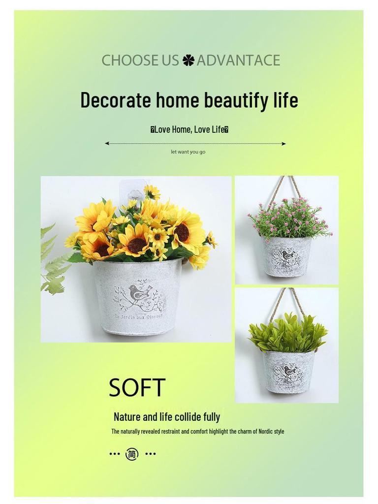 American Country-Style Wrought Iron Wall-Mounted Flower Pot for Creative Dried Flower Decor