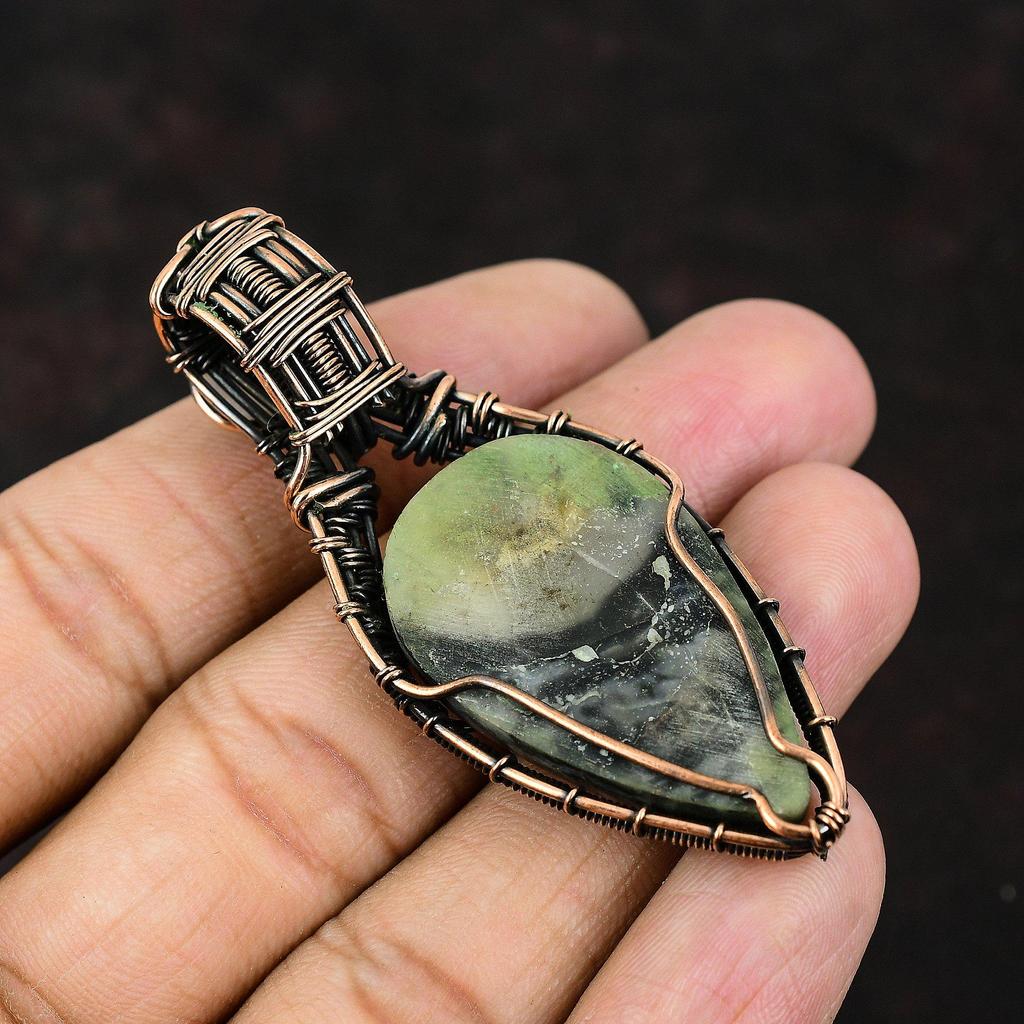 Picasso Jasper Copper Wire Wrapped Pendant Gemstone Copper Pendant Handmade Pendant Rainbow Moonstone Jewelry Gift For Mother Gift For Her