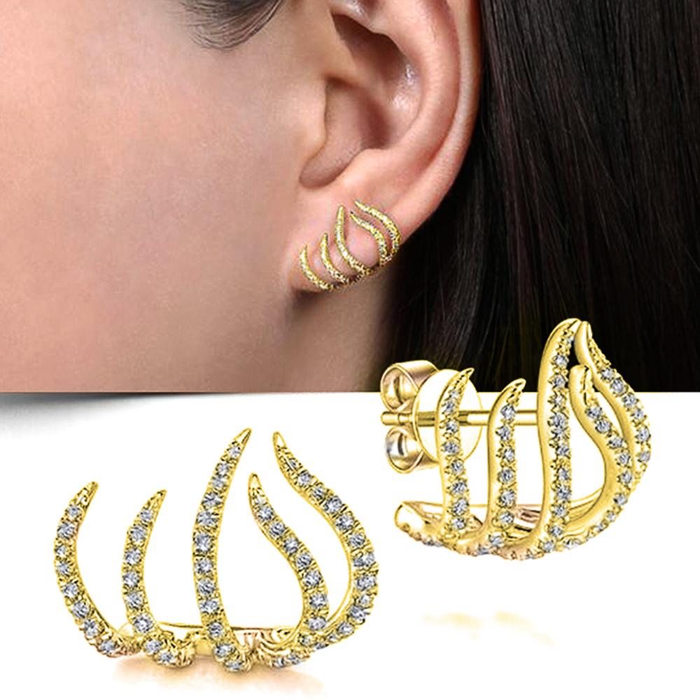 

Huitan Simple Stylish Three Line Claws Shape Stud Earrings High Quality copper Color Versatile Design Fashion Zircon for Women