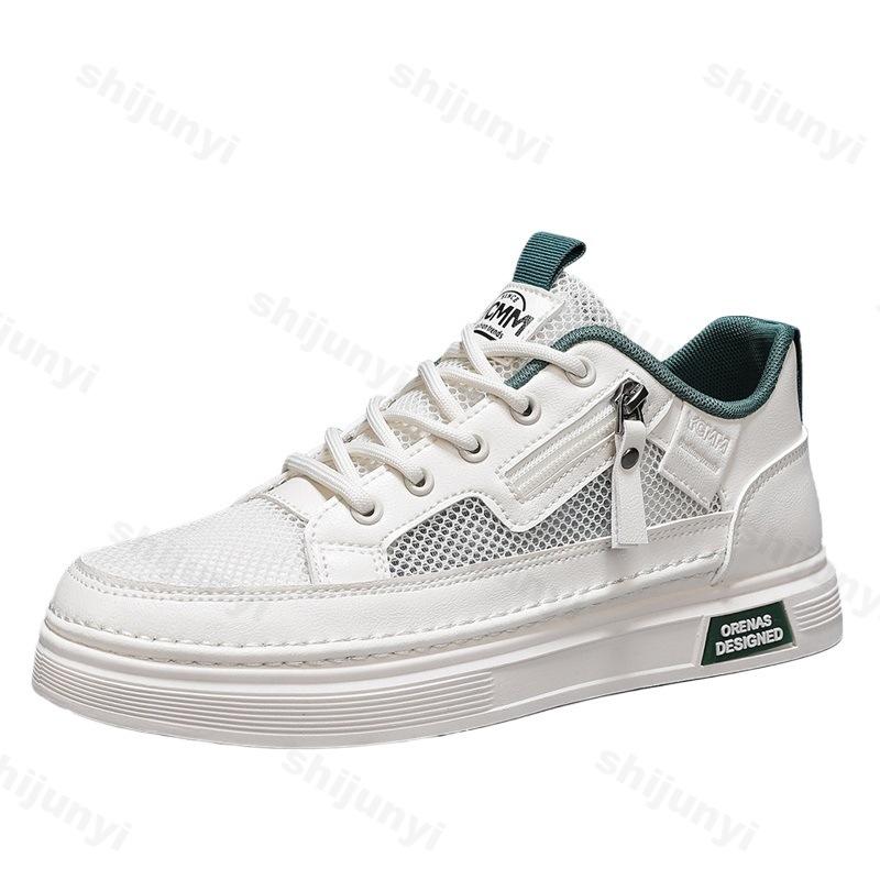 Fashion Men's Shoes Summer White Shoes 2025 Fashion Trend Mesh Breathable Outdoor Sports Leisure Flat Shoes Comfortable Lace-up Sneakers