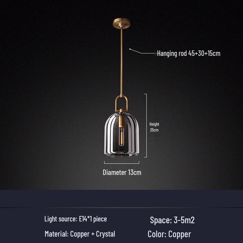 Luxury All-Copper Crystal Pendant Light for Dining and Bedroom
