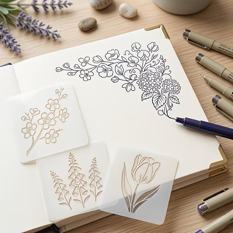 9 Stück DIY Blumenmalerei Schablonen Papierbastelbedarf Zum Sprühbemalen und Kritzeln Wiederverwendbare Kunststoffschablonen Für Holz