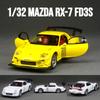 1/32 Mazda RX-7 FD3S Racing Miniature Diecast Toy Car Model Sound & Light Doors Openable Collection Gift for Children Boy Kid