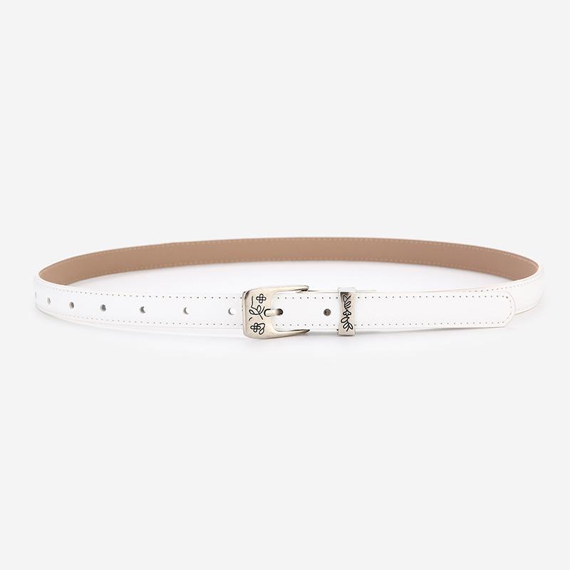 Elegant Women's Two-Layer Genuine Cowhide Leather Belt with Retro Silver Pin Buckle - Thin Decorative Accessory for Pants