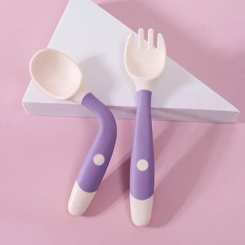 Baby Children Spoon Fork Set Soft Bendable Silicone Scoop Fork Kit Tableware Toddler Training Feeding Cutlery Utensils Tableware
