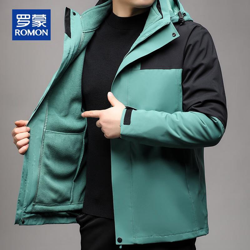 ROMON Men's 3-in-1 Winter Outdoor Hooded Jacket with Detachable Fleece Liner