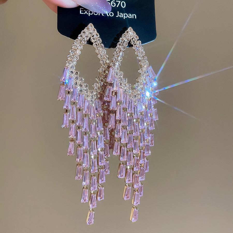 Silver Needle Zircon Geometric Tassel Earrings - Luxury Court Style Fashion Jewelry