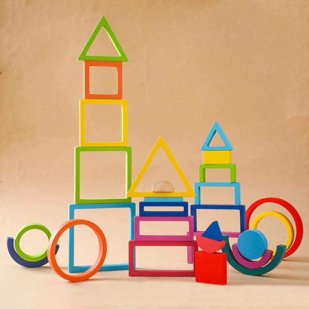 Ígérete baba szivárvány szivárvány alagút fajáték építőkockák oktatási játék kerek háromszög négyzet téglalap ív fa baba halmozott rejtvény