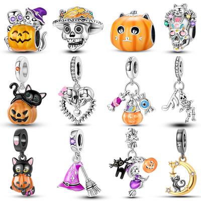 New Halloween 100% Copper Luminous Pumpkin Skull Ghost Charms Fit Pandach Original Bracelet Diy Party Jewelry