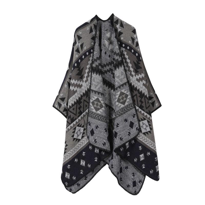 Boho Knit Shawl Women Men Lightweight Warm Wrap Scarf Fall Winter Ethnic Patterned Cape
