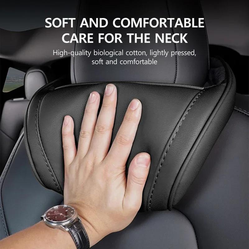 Car Neck Pillow Both Side Pu Leather Headrest Pillow Automobile Seat Neck Rest Seat Head Support Pillow Used For Tesla Model Y 3