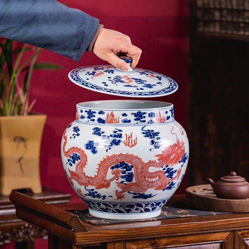 Jingdezhen Hand-painted Dragon & Phoenix Ceramic Tea Caddy