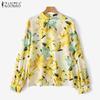 ZANZEA Women Casual Round Neck Lantern Long Sleeve Floral Print Blouses