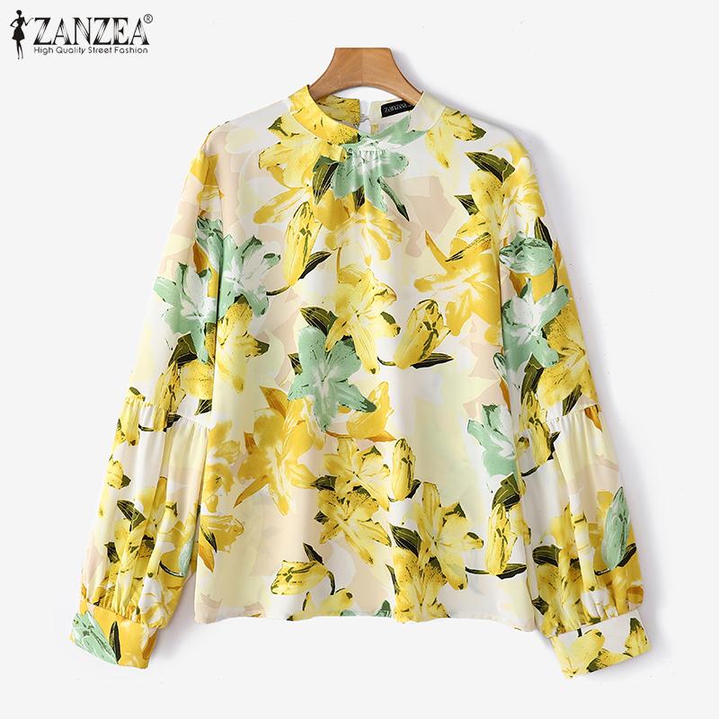 ZANZEA Women Casual Round Neck Lantern Long Sleeve Floral Print Blouses