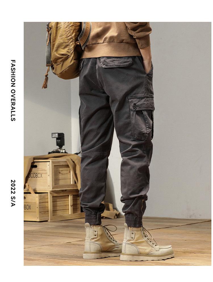 Mens High-Quality Thickened Cotton Work Pants with Multi-Pockets and Cuffed Design for Spring and Autumn