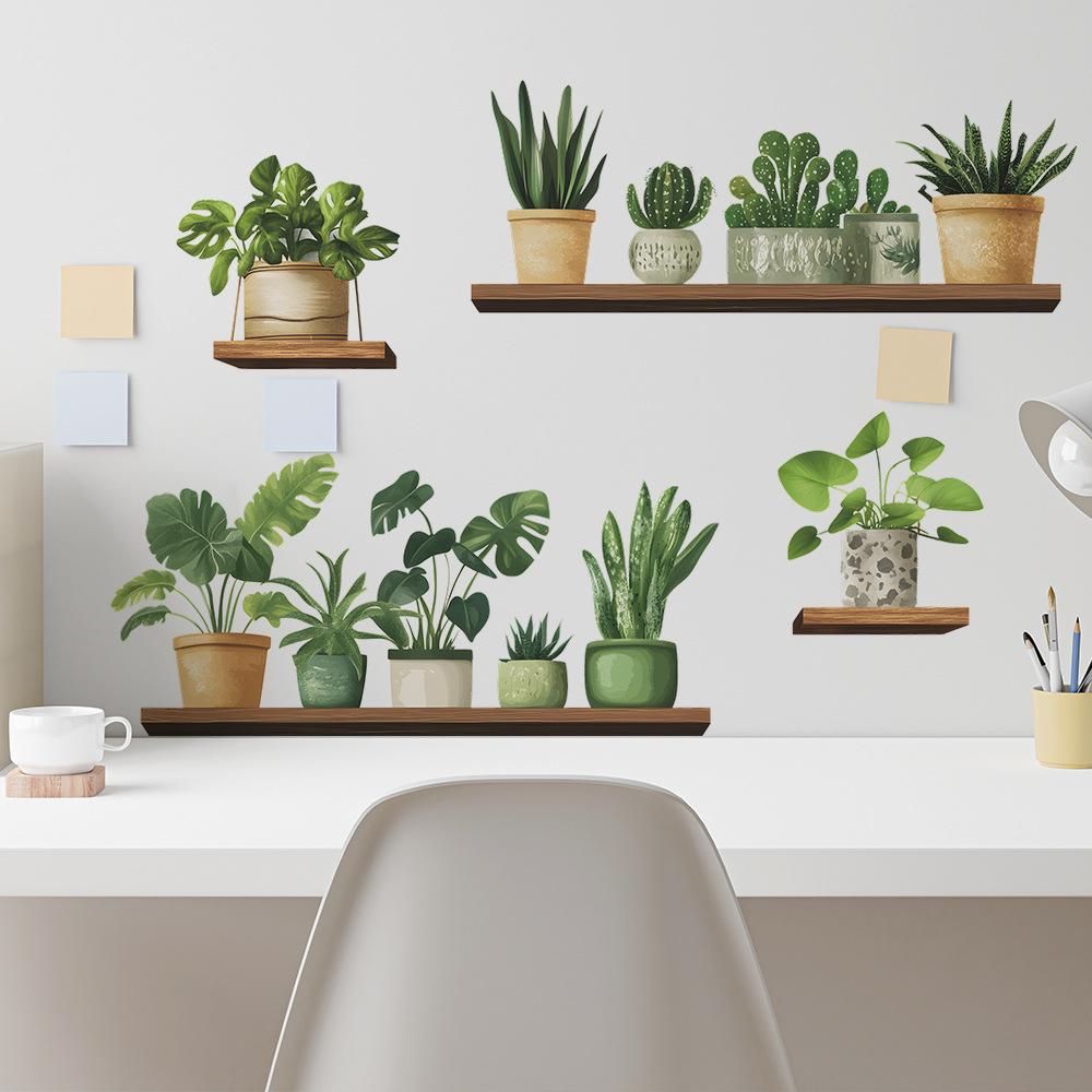 Fresh Greenery Potted Plants Shelves Bedroom Living Room Home Background Landscaping Decorative Wall Stickers