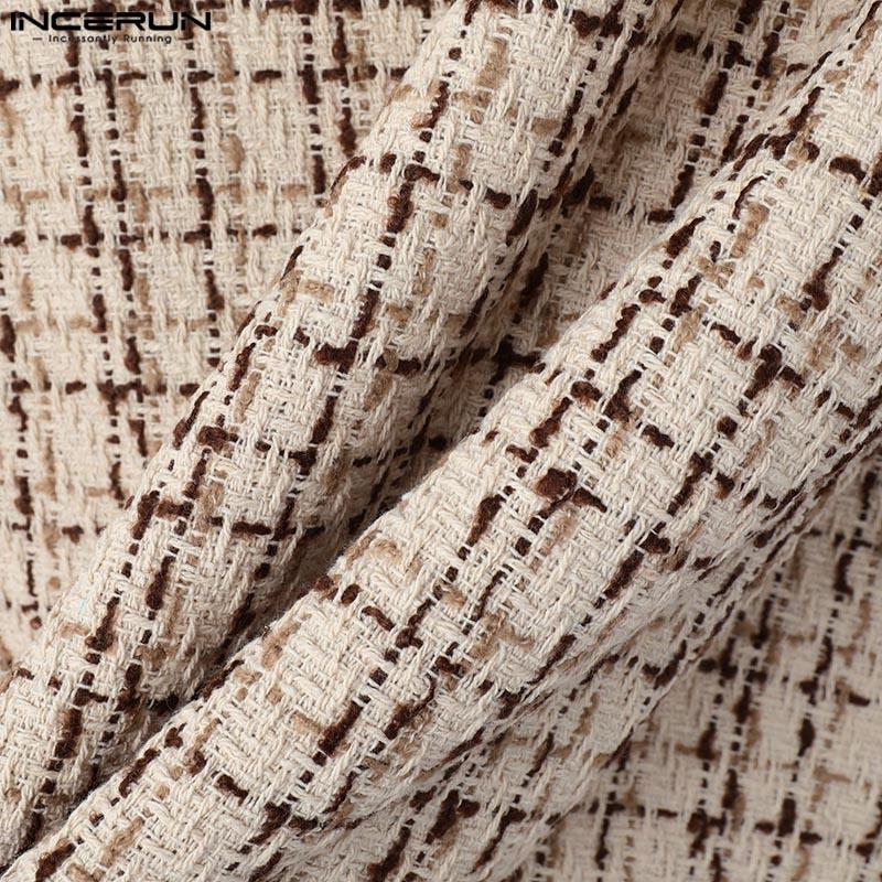 INCERUN Men V Neck Front Cross Sleeveless Waistcoat Texture Plaid Vest Coats