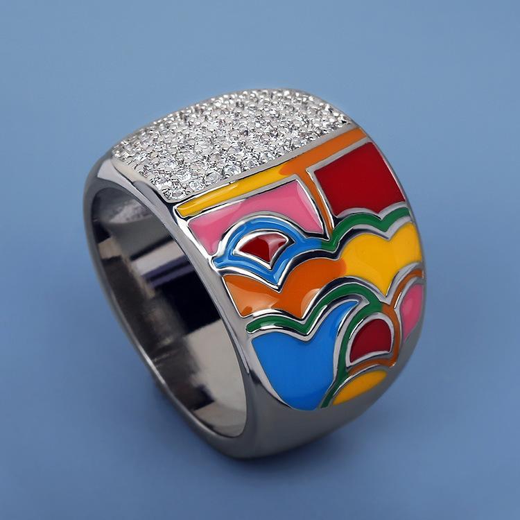 

Color Block Art Sense Glue Love Handmade Enamel Women s Ring Bride No. 10