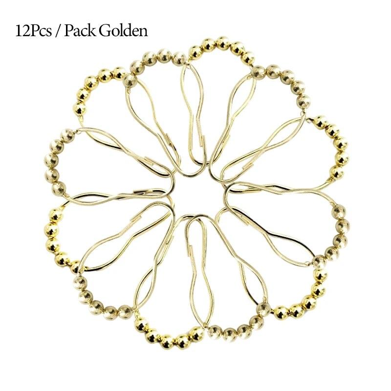12pcs/set Stainless Steel Curtain Hooks Bath Curtain Rollerball Shower Curtain Rings Hooks 5 Rollers Polished Satin Nickel Ball